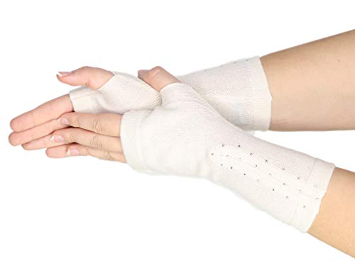 Prettystern reine Kaschmir Cashmere Pulswärmer Hand-Stulpen handgelenk-wärmer Damen Fingerlose wrist warmers Handschuhe Elfenbein Weiß von Prettystern