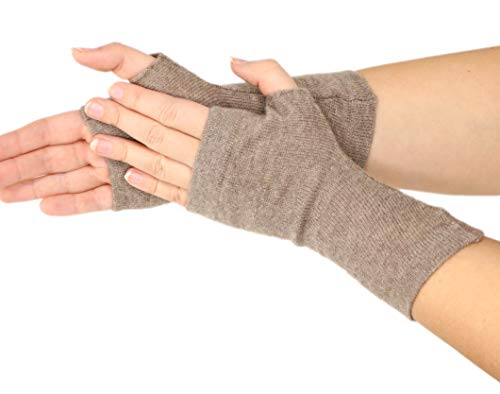 Prettystern reine Kaschmir Cashmere Pulswärmer Hand-Stulpen handgelenk-wärmer Damen Fingerlose wrist warmers Handschuhe -Wolle Braun von Prettystern