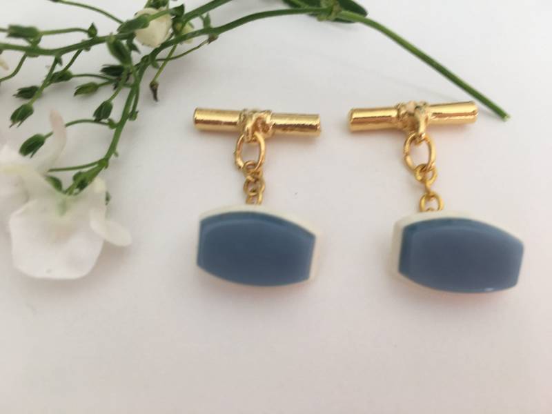 Manschettenknöpfe Vintage Blau Harz Cabochon Hohe Qualität Für Designer Markt 1960Er Jahre Unisex Herrenschmuck Geschenkidee von Prettyvintagebeads