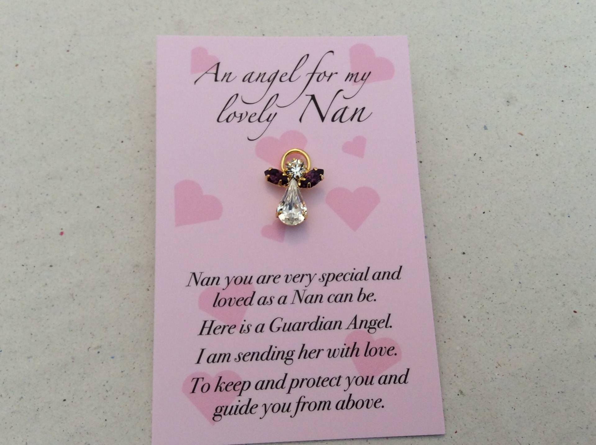 Schutzengel Für Nan Amethyst Geschenk Überreichungskarte Revers Hut Krawatte Pin Brosche von Prettyvintagebeads
