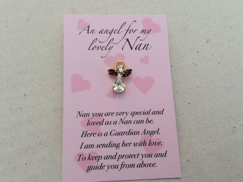 Schutzengel Für Nan Amethyst Geschenk Überreichungskarte Revers Hut Krawatte Pin Brosche von Prettyvintagebeads