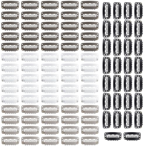 100 Stück Haar Extensions Klips,Metall Haarverlängerung Clips,6 Zähne U-Förmige Perücken Clips,Beige Schwarz Haarclips,Für Frauen Perücken,Extensions von Pretwad