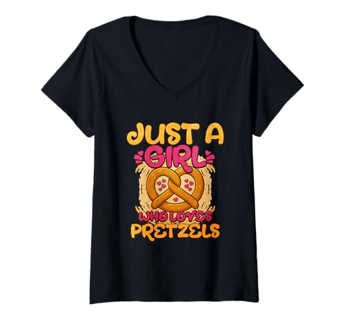 Damen Just A Girl Who Loves Brezel T-Shirt mit V-Ausschnitt Damen Just A Girl Who Loves Brezel T-Shirt mit V-Ausschnitt von Pretzel Costume German