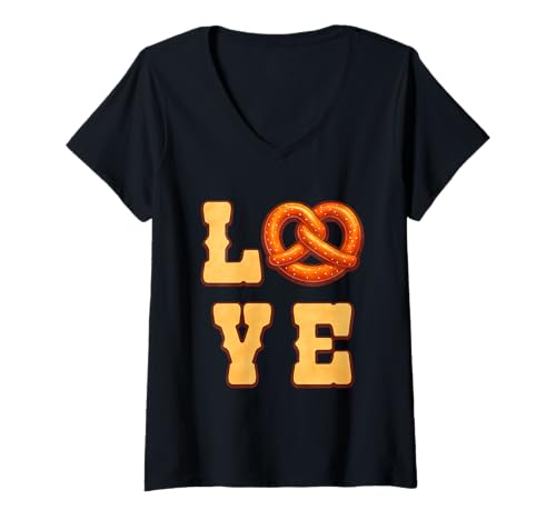 Damen Love Brezel T-Shirt mit V-Ausschnitt von Pretzel Costume German