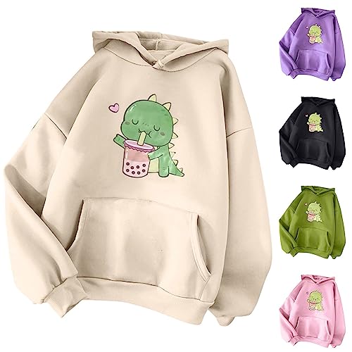 Kawaii Hoodie Damen Sweatshirt Kapuzenpullover Niedliche Anime Dinosaurier Kapuze-Sweatshirt Teenager Mädchen Lässig Langarm Pulli Herbst Winter Oberteile von Prevently