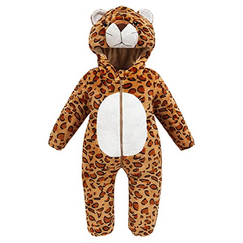 Niedliche Kleidung für Baby Jungen Mädchen Overall Kapuze Kleinkind Cartoon Strampler Halloween Tier Kostüm Weiche Gemütliche Warme Outfit Herbst Winter Pyjamas (Bear-Brown-White, 18-24 Monate) von Prevently