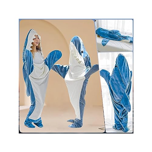 Prevently Hai Decke Erwachsene Kinder Shark Hoodie Onesie Kuscheldecken Flauschig Niedliches Tiermuster Schlafsack Flanell-Fleece Hai Decke Zum Anziehen von Prevently