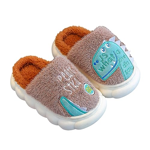 Prevently Kinder Cartoon Dinosaurier Hausschuhe Mädchen Jungen Winter Warmes Pantoffeln (Coffee, 34) von Prevently