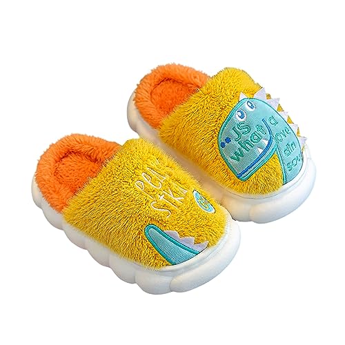 Prevently Kinder Cartoon Dinosaurier Hausschuhe Mädchen Jungen Winter Warmes Pantoffeln (Yellow, 34) von Prevently