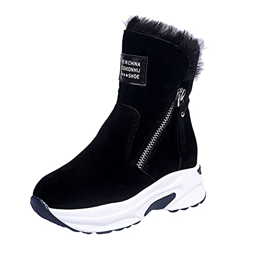 Prevently Winter Schneestiefel für Damen Warme Pelz gefütterte Stiefeletten Bequeme Faux W-ildleder Slip on Thermal Sneakers (Black, 38) von Prevently