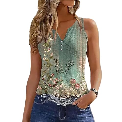 Weste Damen Shirt Sommer Herbst Tank Top Floral Klassisch V Ausschnitt Knopf Ärmellos Tops Lässige Vintage-Weste von Prevently