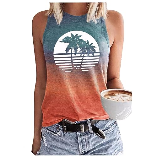 Weste Damen Sommer Ärmellose Shirt LäSsig Gradient Kokosnuss Oberteile Tank Top Rundhalsausschnitt von Prevently