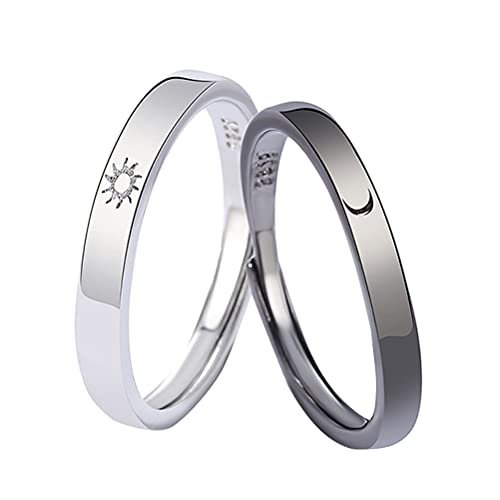 Prevessel Romantische Mond und Sonnenpaarringe, Weiß, Paar Ring, Silber, Promise Ring, Verlobungsring, Sie und Ihn, Unisex, 1 Stück von Prevessel