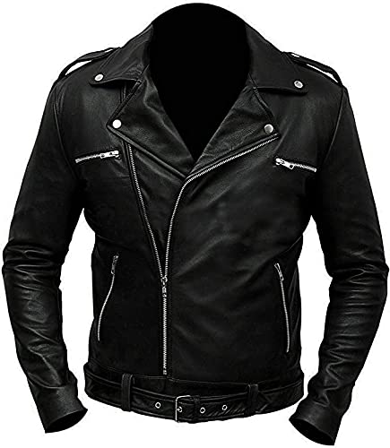 Negan Lederjacke Herren | Vintage Motorradjacke | Herren Walking Dead Jacke | Jeffrey Dean Morgan Cosplay Kostüm Gr. XXL, Echtes Leder von PriceRight