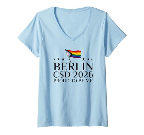 Damen Berlin CSD 2026 | Proud to be me Regenbogen Design T-Shirt mit V-Ausschnitt Damen Berlin CSD 2026 | Proud to be me Regenbogen Design T-Shirt mit V-Ausschnitt von Pride 2026 Hauptstadt Designs Berlin