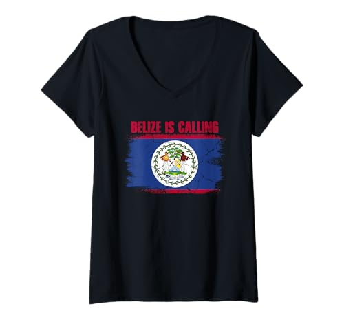 Damen Belize Ruft T-Shirt mit V-Ausschnitt Damen Belize Ruft T-Shirt mit V-Ausschnitt von Pride Belize Roots Flag Colors Blue Red White