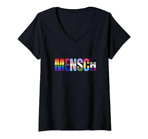 Damen Mensch Bisexual Gay Queer Trans LGBTQ Regenbogen T-Shirt mit V-Ausschnitt von Pride CSD Parade Outfit LGBT Homo Love