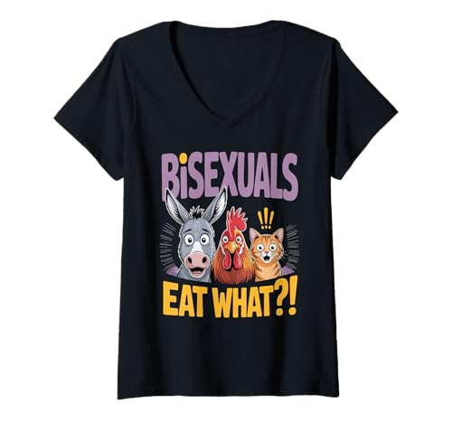 Damen Bisexuals Eat What Lustige Tier Humor T-Shirt mit V-Ausschnitt Damen Bisexuals Eat What Lustige Tier Humor T-Shirt mit V-Ausschnitt von Pride Feier LGBTQ Freunde Spaß
