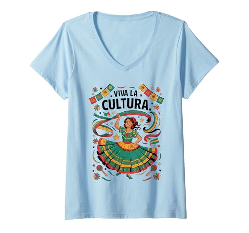 Damen National Hispanic Heritage Month Viva La Cultura T-Shirt mit V-Ausschnitt von Pride Hispanic Latino Heritage Month Celebration