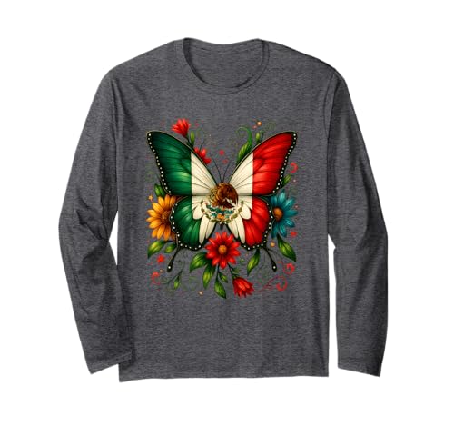 Mexiko-Flagge, Schmetterling, Blumen, mexikanischer Unabhängigkeitstag, Kinder Langarmshirt Mexiko-Flagge, Schmetterling, Blumen, mexikanischer Unabhängigkeitstag, Kinder Langarmshirt von Pride Mexican Independence Day Mexico Flag Apparel