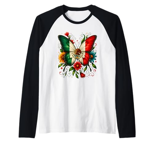Mexiko-Flagge, Schmetterling, Blumen, mexikanischer Unabhängigkeitstag, Kinder Raglan Mexiko-Flagge, Schmetterling, Blumen, mexikanischer Unabhängigkeitstag, Kinder Raglan von Pride Mexican Independence Day Mexico Flag Apparel