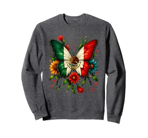Mexiko-Flagge, Schmetterling, Blumen, mexikanischer Unabhängigkeitstag, Kinder Sweatshirt Mexiko-Flagge, Schmetterling, Blumen, mexikanischer Unabhängigkeitstag, Kinder Sweatshirt von Pride Mexican Independence Day Mexico Flag Apparel