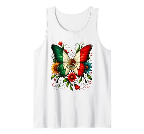 Mexiko-Flagge, Schmetterling, Blumen, mexikanischer Unabhängigkeitstag, Kinder Tank Top Mexiko-Flagge, Schmetterling, Blumen, mexikanischer Unabhängigkeitstag, Kinder Tank Top von Pride Mexican Independence Day Mexico Flag Apparel