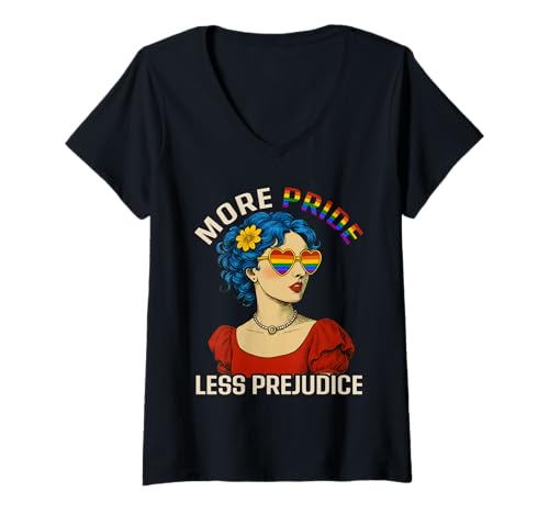 Damen Mehr Stolz Weniger Vorurteil Pride Month LGBTQ-T-Shirt T-Shirt mit V-Ausschnitt von Pride Month LGBTQ Gifts For Mens Womens