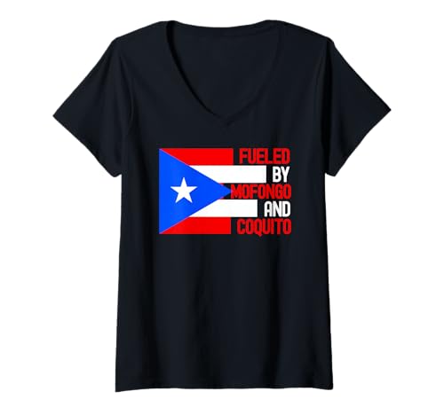 Damen Puerto Rico Flagge Taino Mofongo Coquito Yo Soy Boricua T-Shirt mit V-Ausschnitt von Pride Puerto Rican Wepa Hispanic Heritage Month