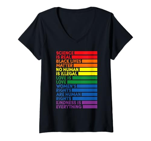 Damen LGBT Pride Flagge Regenbogen Lesbisch Transgender Homo T-Shirt mit V-Ausschnitt von Pride Tshirt Herren Regenbogen Gay CSD Queer LGBT