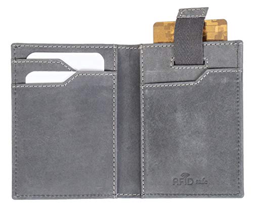 Kreditkartenbörse mit RFID Folie, Kreditkartenetui aus Echtleder, Herren und Damen Karten Lederetui mit 1 Scheinfach und 3 Kartenfächer für EC / Kreditkarten, Brieftasche in grau, ca. 11 x 8,5 cm von Pride and Soul