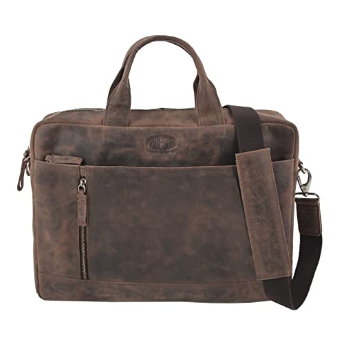 Pride and Soul 47158 - Laptoptasche RAILY, Notebooktasche für 15" Laptops, Umhängetasche aus Echt Leder, Tasche für Büro und Freizeit, Schultertasche ca. 28 x 41 x 9,5 cm, Braun von Pride and Soul