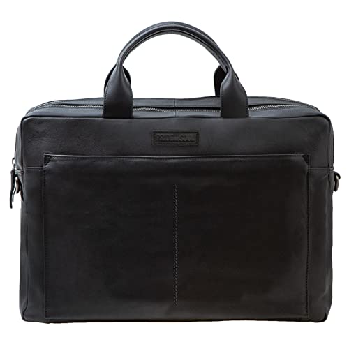 Pride and Soul 47530 - Businesstasche Nomad, Notebooktasche für 15" Laptops, Umhängetasche aus Echt Leder, Schultertasche mit 2 Hauptfächern, Aktentasche ca. 30 x 42 x 13 cm, schwarz von Pride and Soul