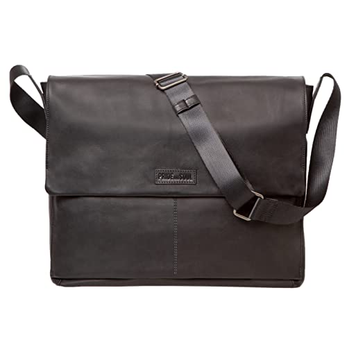 Pride and Soul 47532 - Umhängetasche URBAN, Notebooktasche für 12" Laptops, Laptoptasche aus Echt Leder, Tasche für Büro und Freizeit, Schultertasche ca. 30 x 38 x 8 cm, Schwarz von Pride and Soul