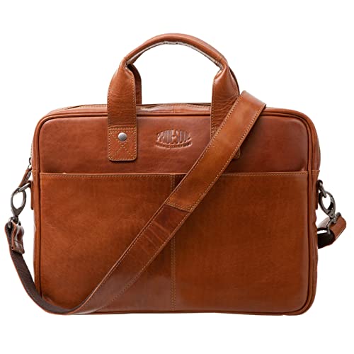 Pride and Soul 47608 - Laptoptasche Surprise, Notebooktasche für 12" Laptops, Umhängetasche aus Echt Leder, Tasche für Büro und Freizeit, Schultertasche ca. 30 x 38 x 6,5 cm, Cognac von Pride and Soul