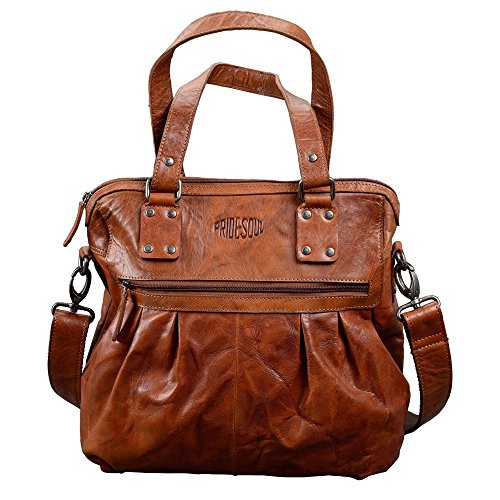 PRIDE AND SOUL 47605 Damentasche HOLLY, Damen Henkel-Handtasche, Ledertasche mit Reißverschlussfächern, Alltagstasche mit Schultergurt, Umhängetasche, Handyfach, Purse, Tasche aus echtem Leder, cognac von Pride and Soul