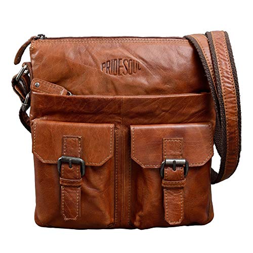 Pride and Soul 47602 Damen Umhängetasche Lilly Little, Schultertasche für Frauen mit verstellbarem Schultertrageriemen, Damentasche aus Leder, Braun, Frauentasche, Tasche, ca. 28 x 25 x 3,5 cm von Pride and Soul