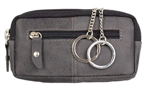 PRIDE AND SOUL 47256 Schlüsseletui aus Echtleder mit RFID Folie, Schlüsseltasche mit 2 Schlüsselringen und Reißverschluss Hauptfach sowie Zusatzfach, grau, Schlüsselmäppchen, ca. 12,5 x 6 cm von Pride and Soul