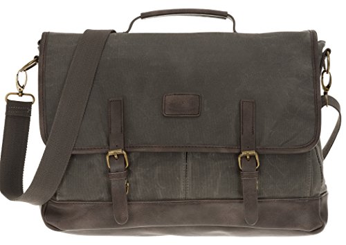 Set Pride Soul Aktentasche Vintage Office Canvas gewachst Laptoptasche 47303 Grau/Braun + Flasche von Pride and Soul