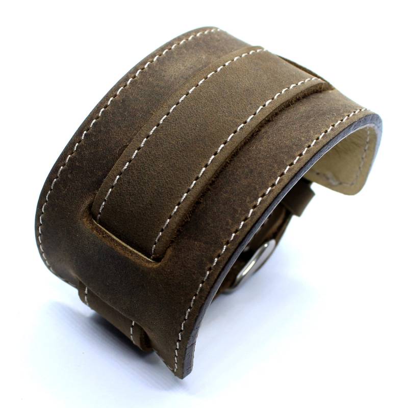 Modell C18 - Olivfarbenes Leder-Bunduhr-Armband 20mm Auf 18mm Band, Kontrastnaht Modell C18 - Olivfarbenes Leder-Bunduhr-Armband 20mm Auf 18mm Band, Kontrastnaht von PrideAndBright