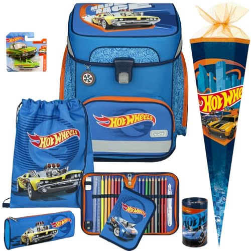Scooli Schulranzen 1.Klasse Jungen Hot Wheels Auto EasyFit Schulranzen-Set 8tlg. mit passender Schultüte Spardose Hot Wheels Auto gratis von Pridera