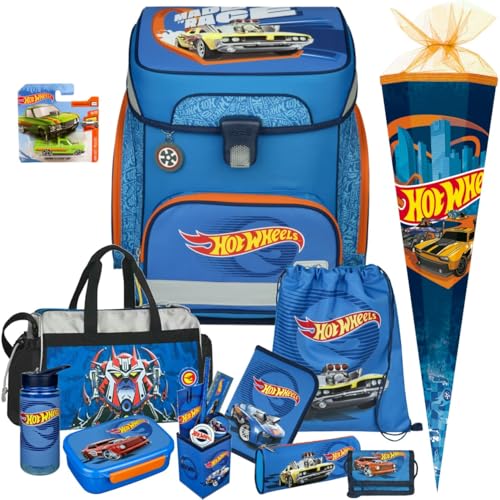 Scooli Schulranzen 1.Klasse Jungen Hot Wheels Auto EasyFit Set 12tlg. mit Sporttasche Brustbeutel Brotdose Trinkflasche Stifteköcher, passend dazu Schultüte Hot Wheels Auto gratis von Pridera