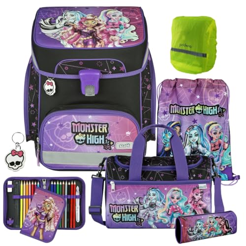 Pridera Scooli Schulranzen Mädchen 1.Klasse EasyFit (7tlg. Set mit Sporttasche, Regenhülle gratis, Monster High) von Pridera
