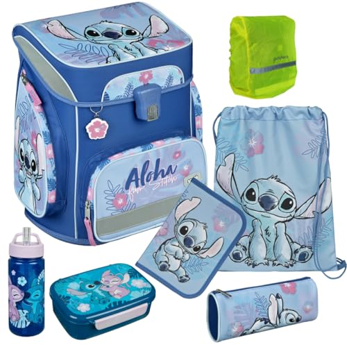 Pridera Scooli Schulranzen Mädchen 1.Klasse EasyFit (8tlg. Set mit Brotdose Trinkflasche, Regenhülle gratis, Lilo & Stitch) von Pridera