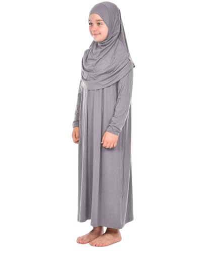 Prien Gebetskleidung Für Kinder, Mädchen Muslim Kleider, Lange Ärmel Abaya Mit Hijab, Islam Kleidung Frauen, Damen Muslimische Kleid Set, Gebetskleid Jilbab Khimar Ramadan (Grau) von Prien