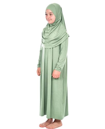 Prien Gebetskleidung Für Kinder, Mädchen Muslim Kleider, Lange Ärmel Abaya Mit Hijab, Islam Kleidung Frauen, Damen Muslimische Kleid Set, Gebetskleid Jilbab Khimar Ramadan (Mint) von Prien