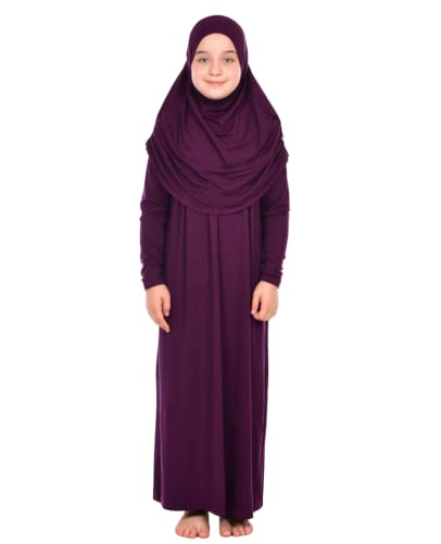 Prien Gebetskleidung Für Kinder, Mädchen Muslim Kleider, Lange Ärmel Abaya Mit Hijab, Islam Kleidung Frauen, Damen Muslimische Kleid Set, Gebetskleid Jilbab Khimar Ramadan (Purpur) von Prien