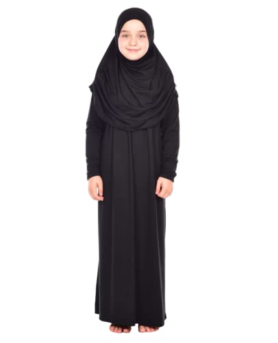 Prien Gebetskleidung Für Kinder, Mädchen Muslim Kleider, Lange Ärmel Abaya Mit Hijab, Islam Kleidung Frauen, Damen Muslimische Kleid Set, Gebetskleid Jilbab Khimar Ramadan (Schwarz) von Prien