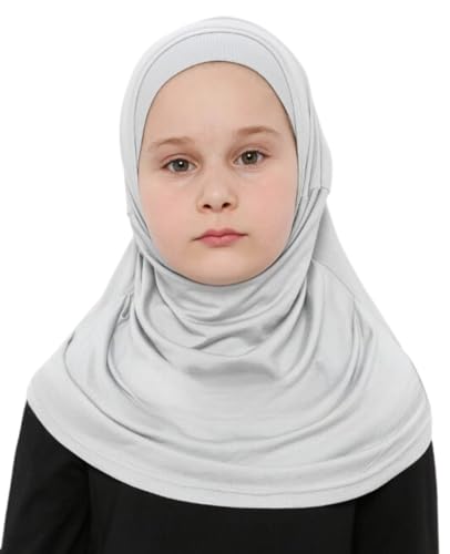 Prien Hijab Für Kinder, Türkisch Kopftuch Mädchen, Muslim Damen Schal, Viszid Tuch, Islam Kopftücher, Muslimische Frauen Khimar Abaya, Easy Kleidung, Tesettür Giyim (Grau) von Prien