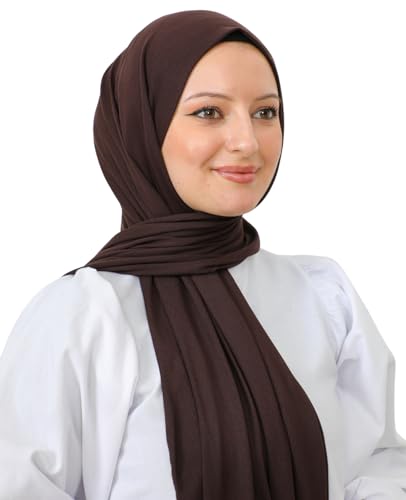 Prien Hijab Kopftuch Für Damen, Frauen Schal Kleider, Modern Kopftücher Weicher Jersey, Muslim Kleid Türkisch Premium Gebetskopftuch, Umrah Geschenk, Hijab Set (Braun) von Prien